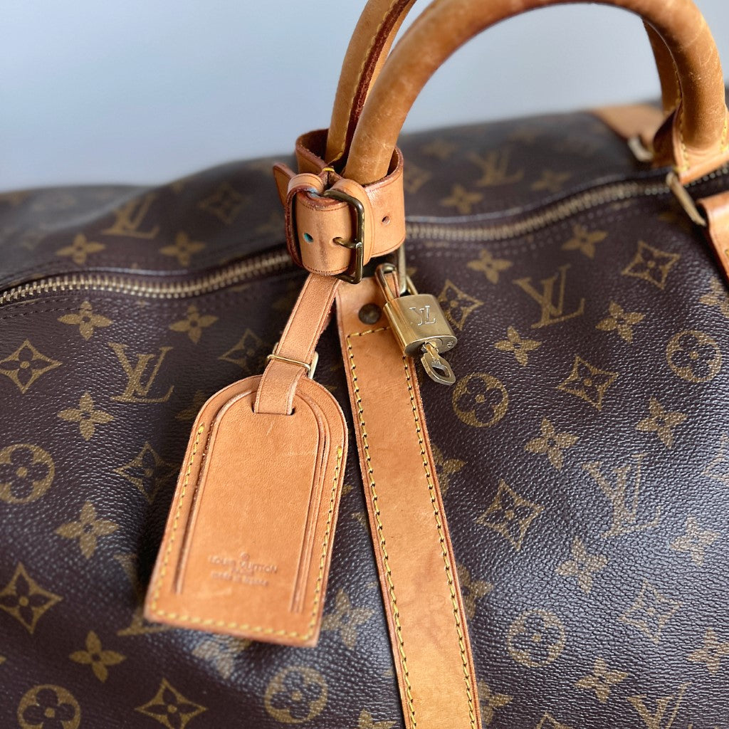 Louis Vuitton Signature Monogram Bandouliere Keepall 60 Travel Bag Full Set