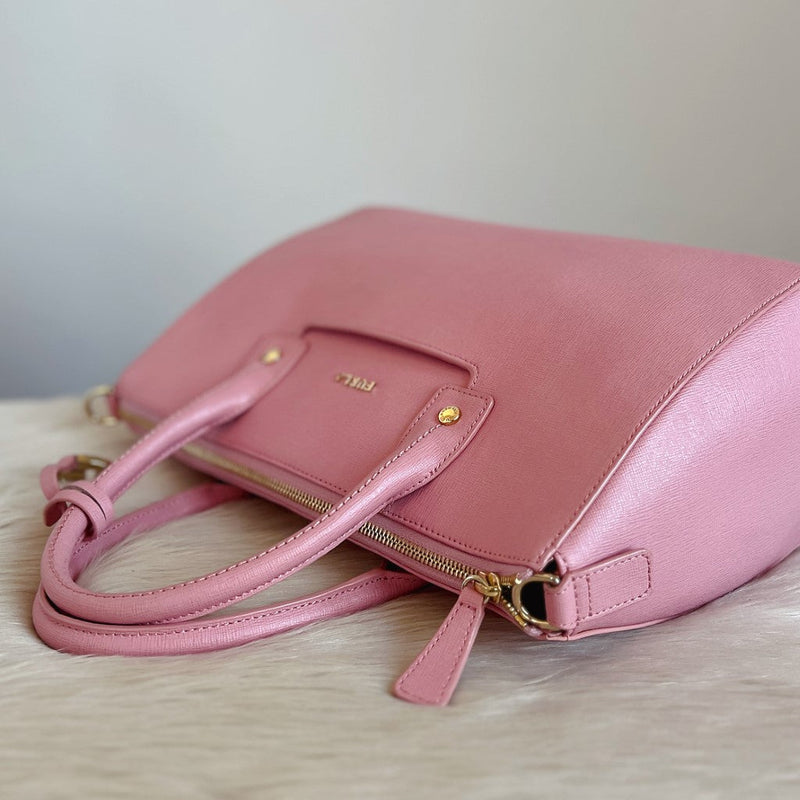 Furla Pink Leather F Charm Boston 2 Way Shoulder Bag Like New