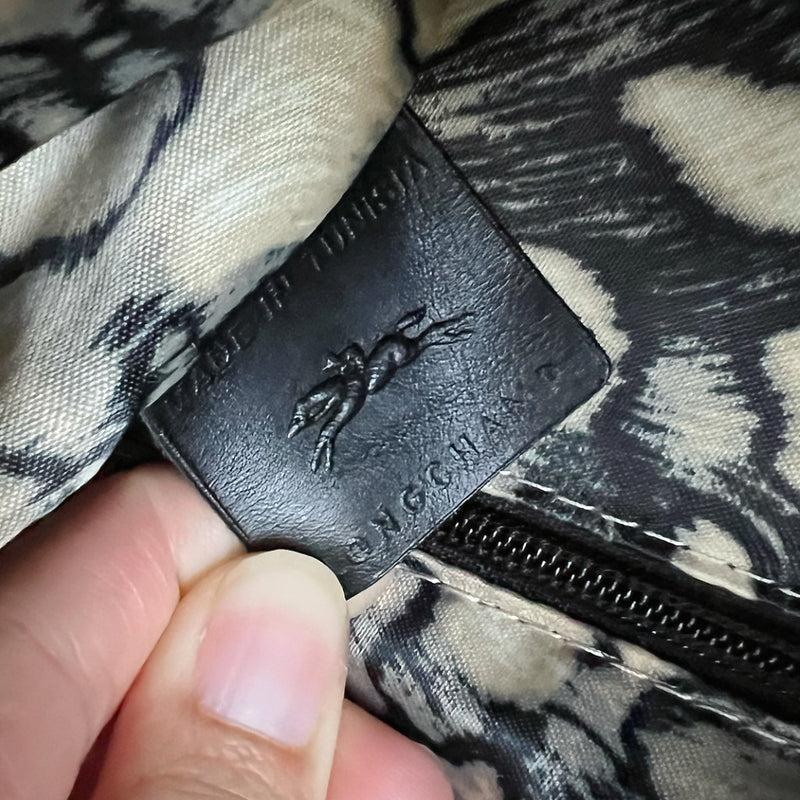 Longchamp Black Leather Trim Drawstring Bucket Shoulder Bag Excellent