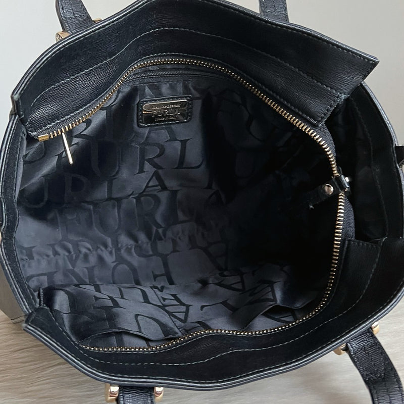 Furla Black Leather Zip Detail Pocket Career 2 Way Shoulder Bag Excellent