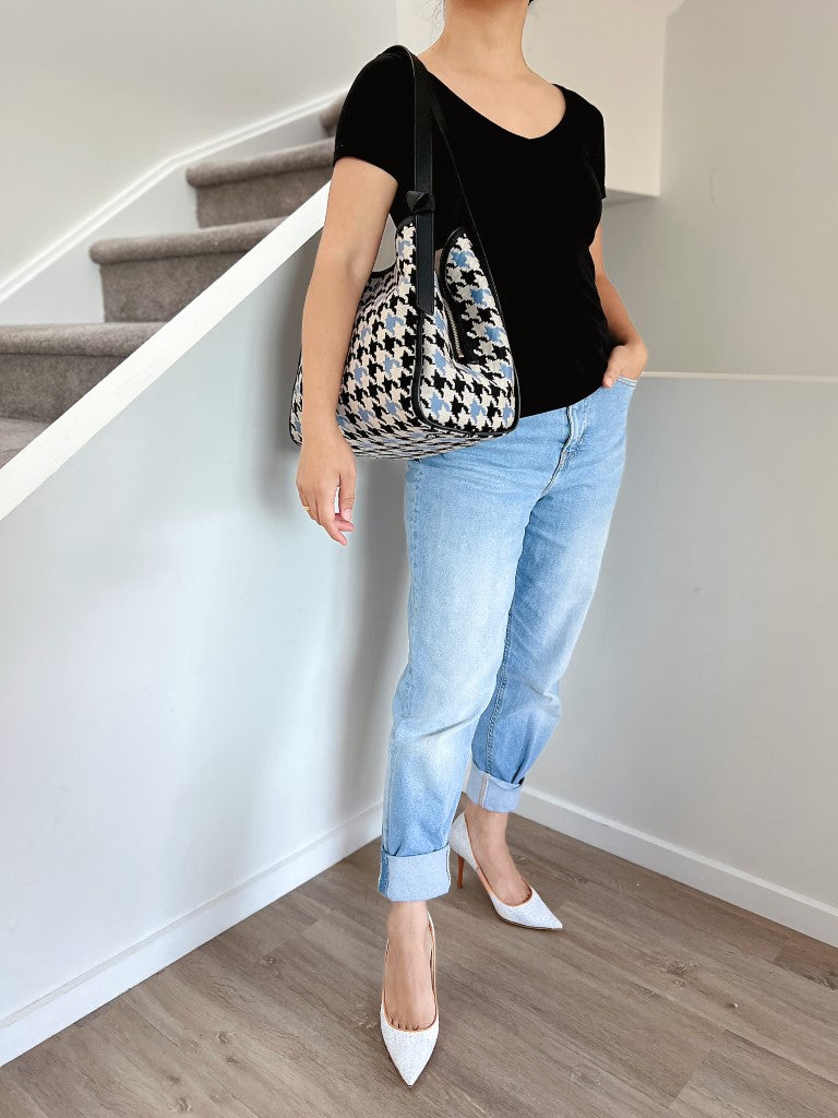 Kate Spade Pattered Woolen Patchwork Triple Compartment Shoulder Bag Like New