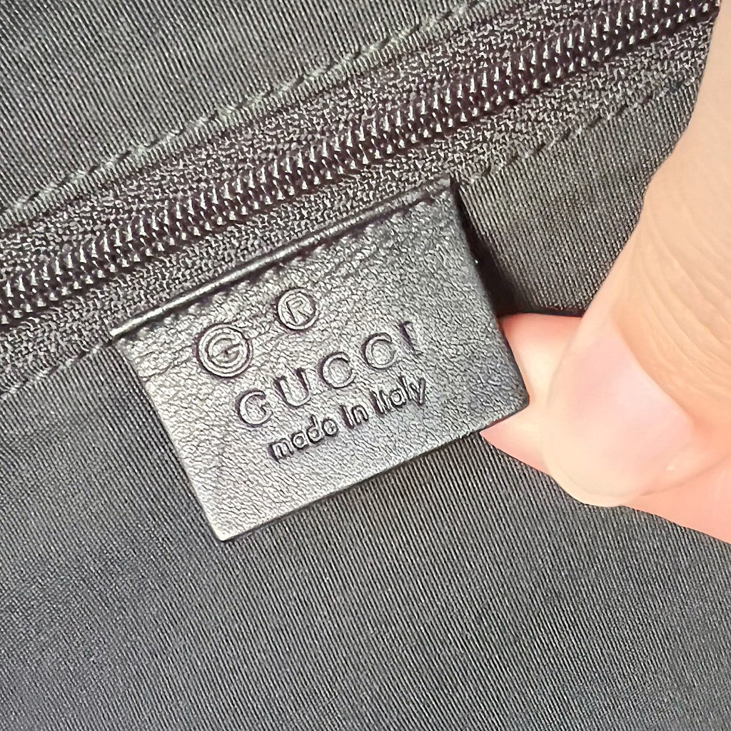 Gucci Black Leather Patchwork Front Logo Tote Shoulder Bag