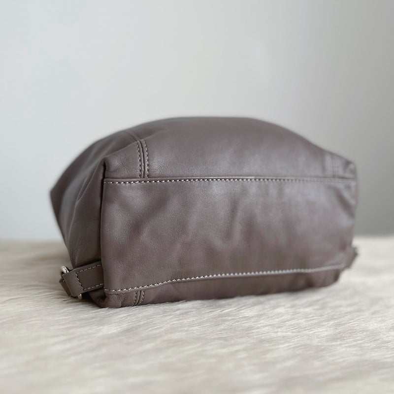 Longchamp Grey Leather Drawstring Small Backpack