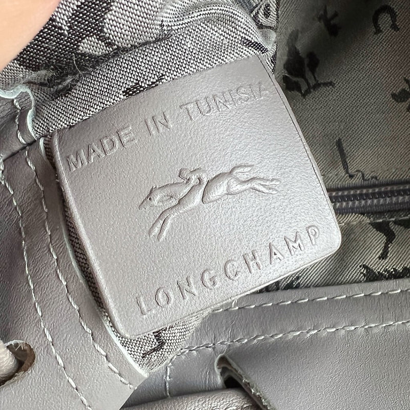 Longchamp Grey Leather Drawstring Small Backpack