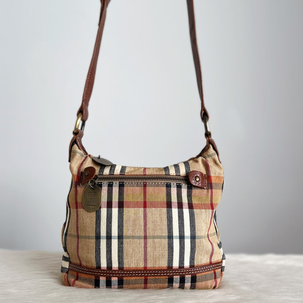 Burberry Signature Check Print Zip Pocket Crossbody Shoulder Bag