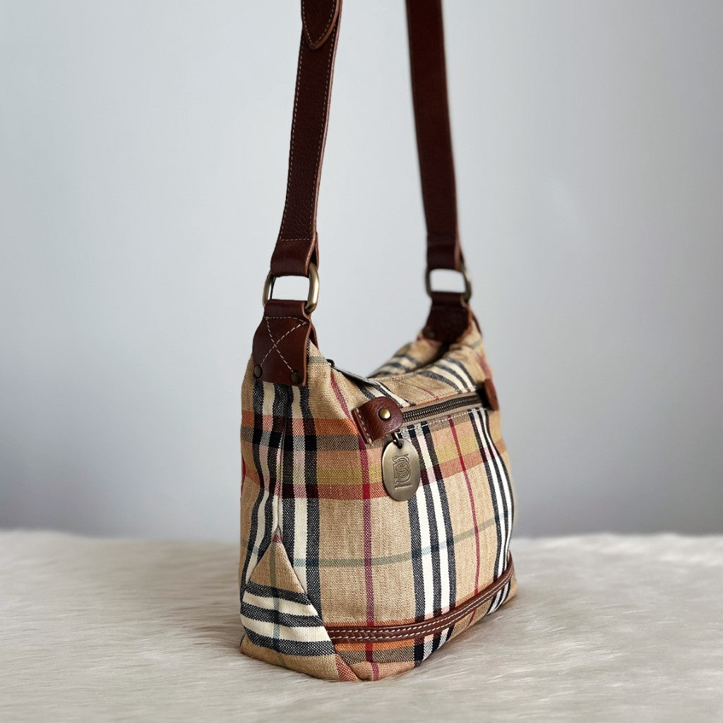 Burberry Signature Check Print Zip Pocket Crossbody Shoulder Bag