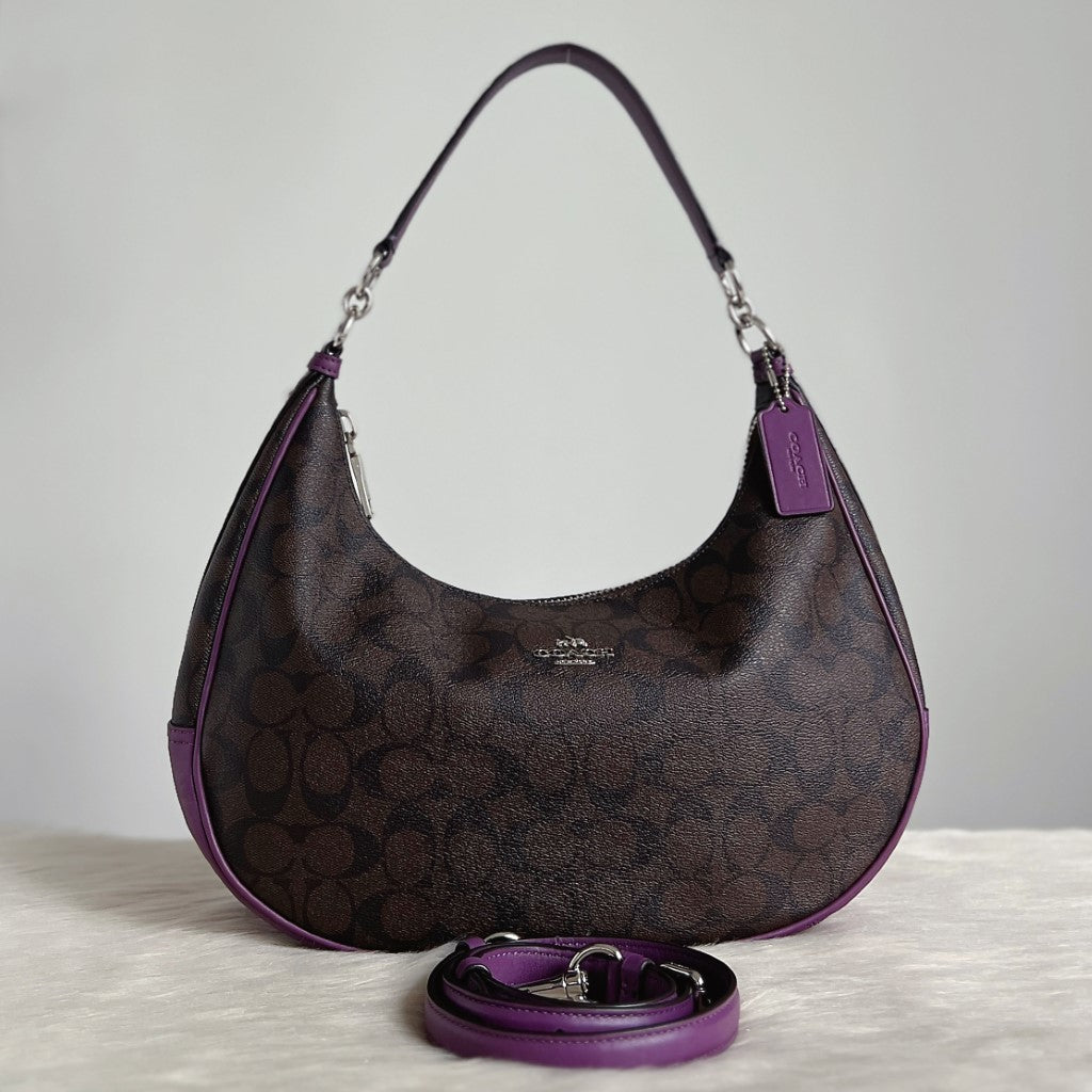 Coach Purple Leather Monogram Half Moon 2 Way Shoulder Bag Like New