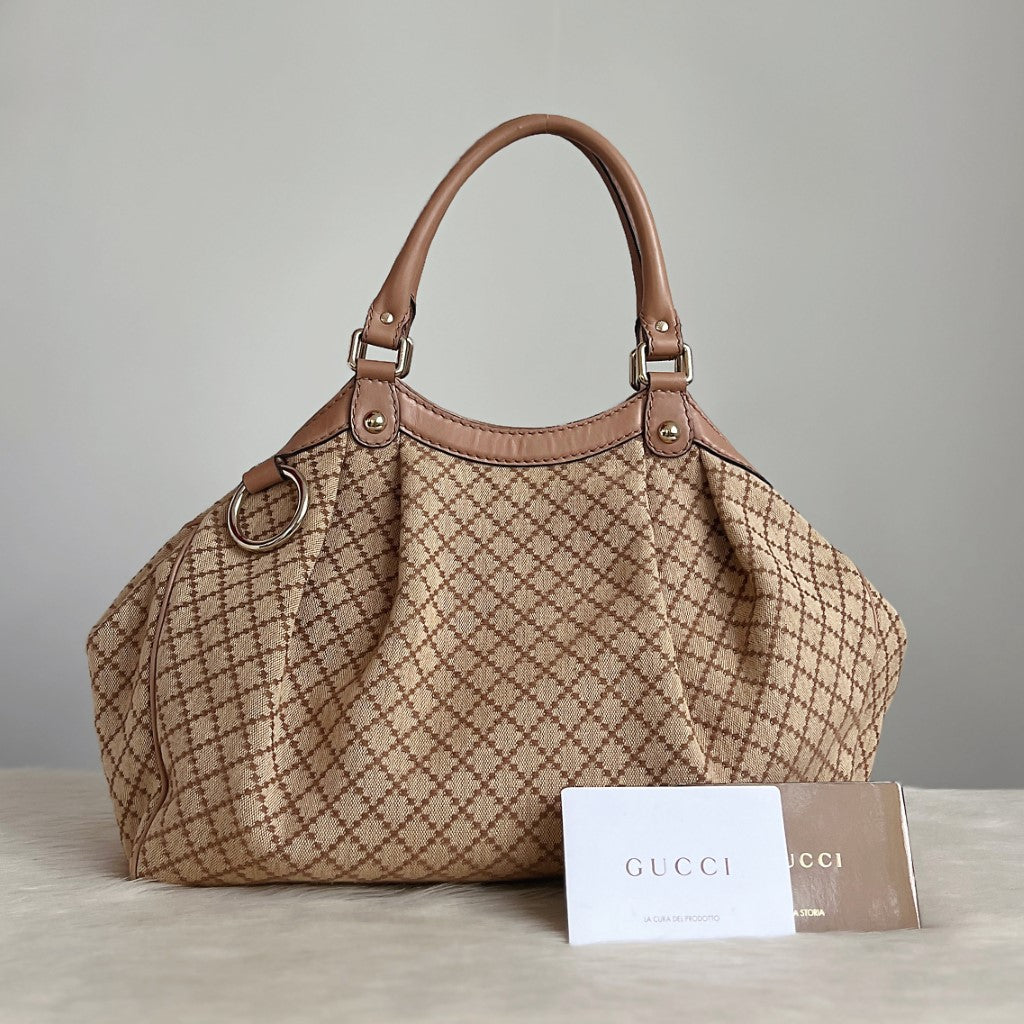 Gucci Monogram Rose Leather Trim Shoulder Bag