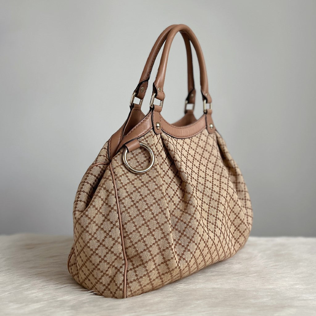 Gucci Monogram Rose Leather Trim Shoulder Bag