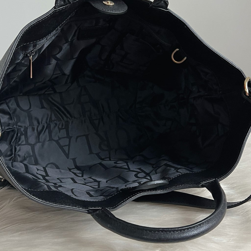 Furla Black Leather Front Logo Large 2 Way Shoulder Bag Like New