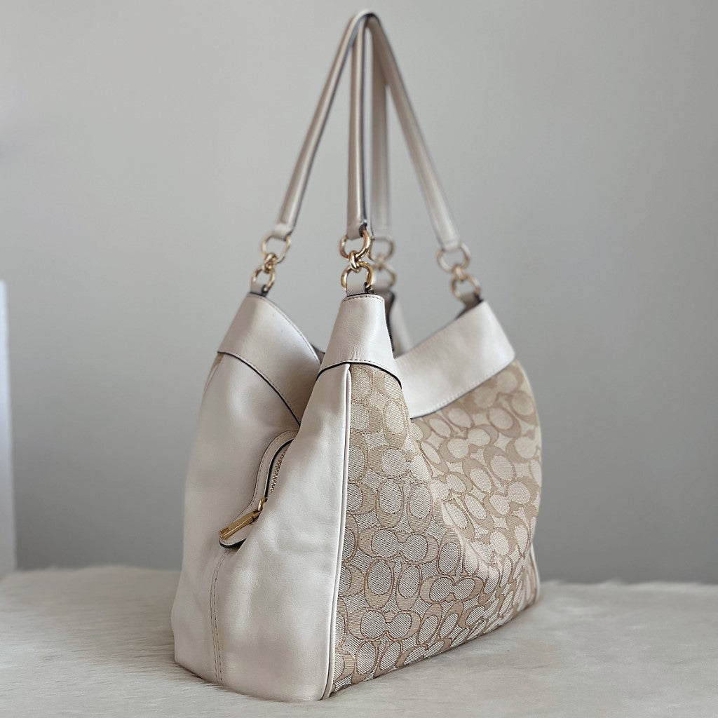 Coach Creamy Leather Patchwork Triple Compartment Shoulder Bag