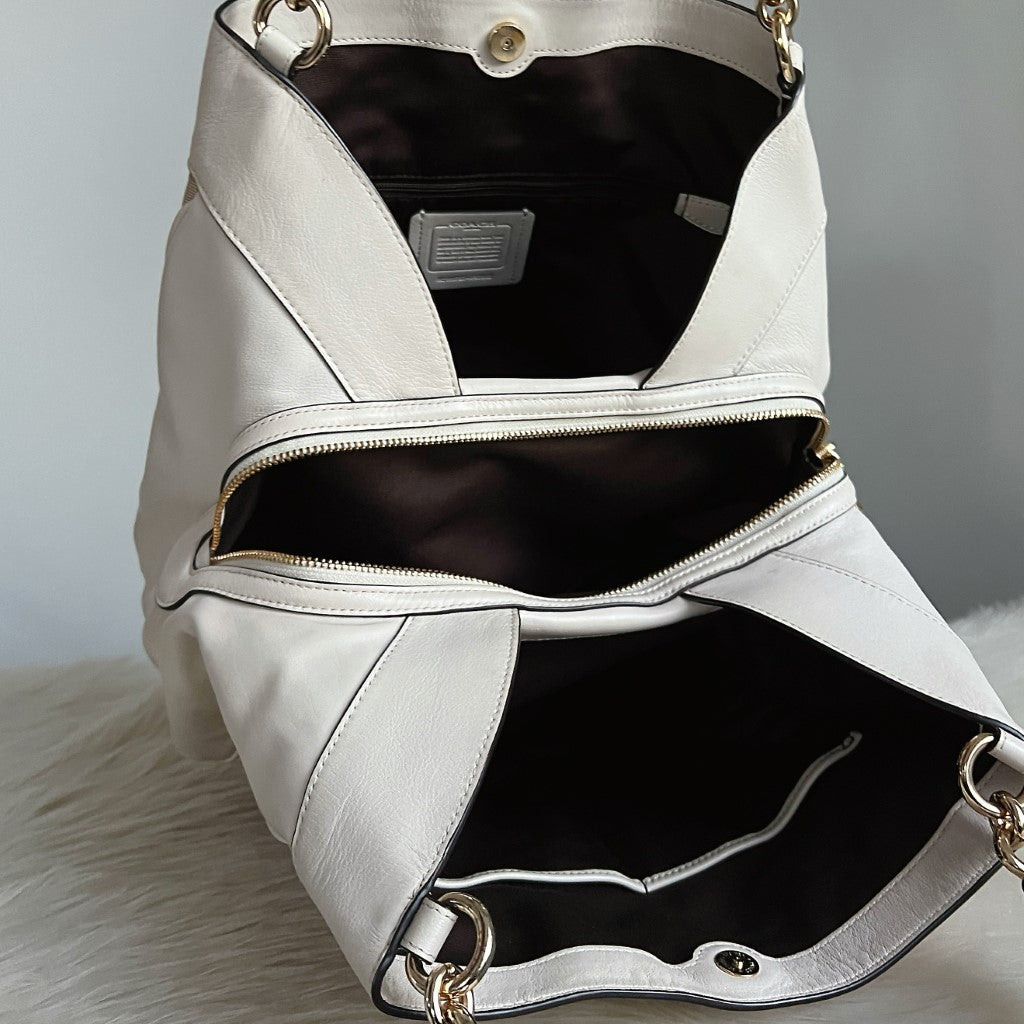 Coach Creamy Leather Patchwork Triple Compartment Shoulder Bag