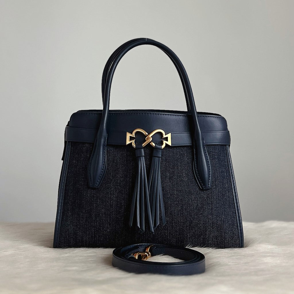 Kate Spade Navy Leather Trim Tassel Detail 2 Way Shoulder Bag Like New