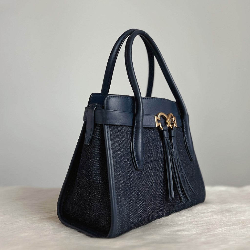 Kate Spade Navy Leather Trim Tassel Detail 2 Way Shoulder Bag Like New