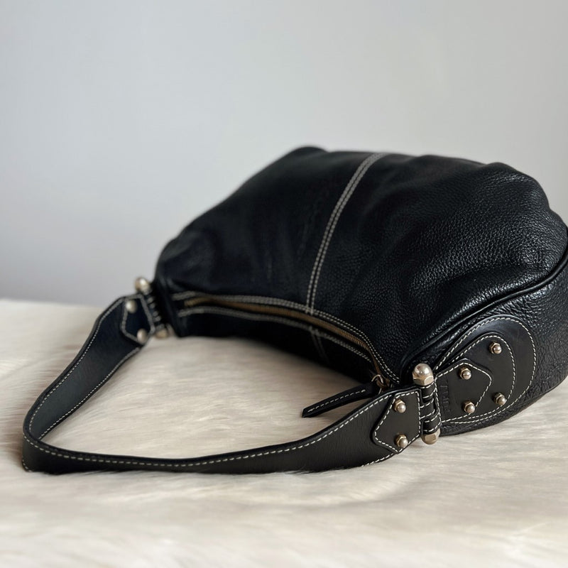 Furla Black Leather Half Moon Shoulder Bag Excellent