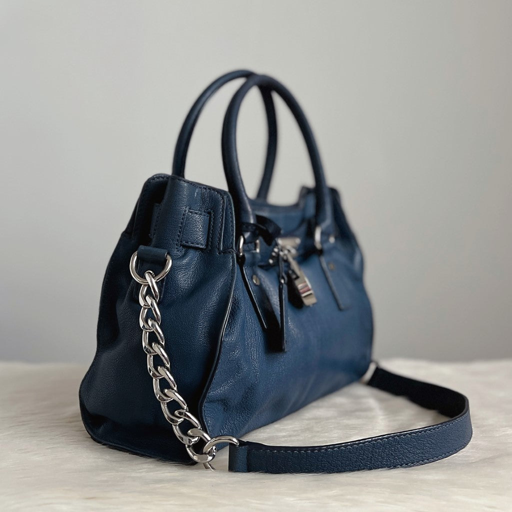 Michael Kors Navy Leather Hamilton 2 Way Shoulder Bag