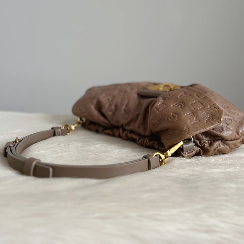 Marc Jacobs Taupe Leather Embossed Detail Shoulder Bag