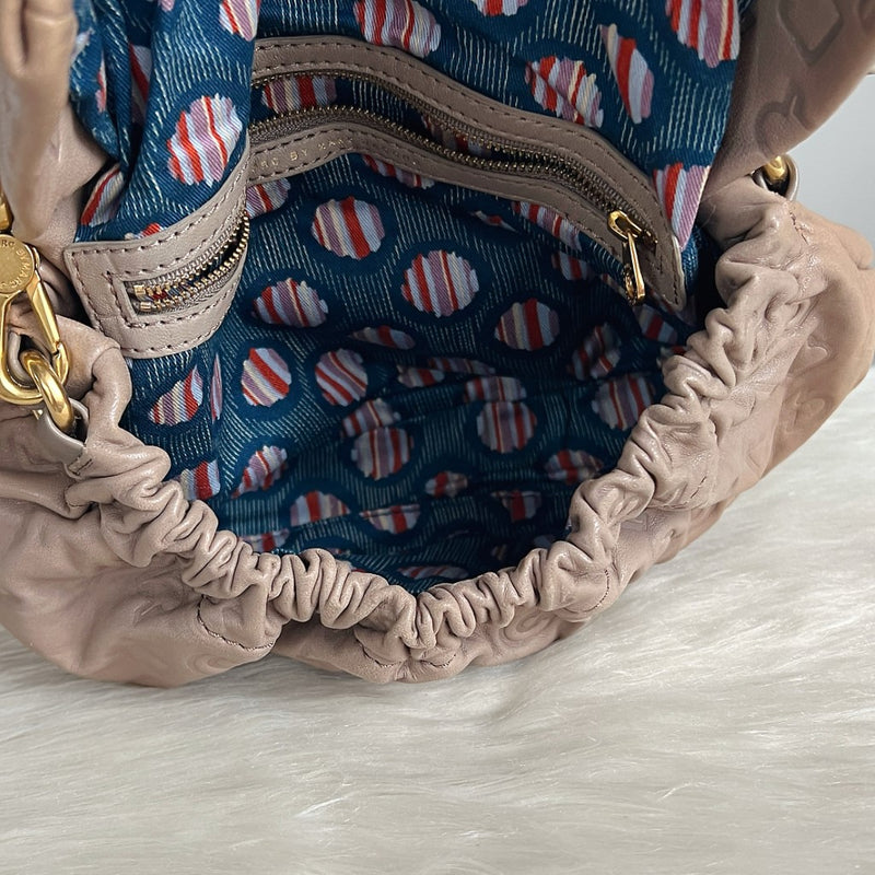 Marc Jacobs Taupe Leather Embossed Detail Shoulder Bag