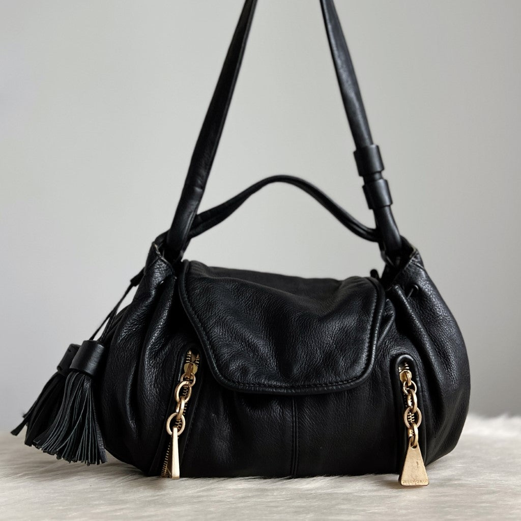 See by Chloe Black Leather Tassel Charm 2 Way Shoulder Bag Excellent