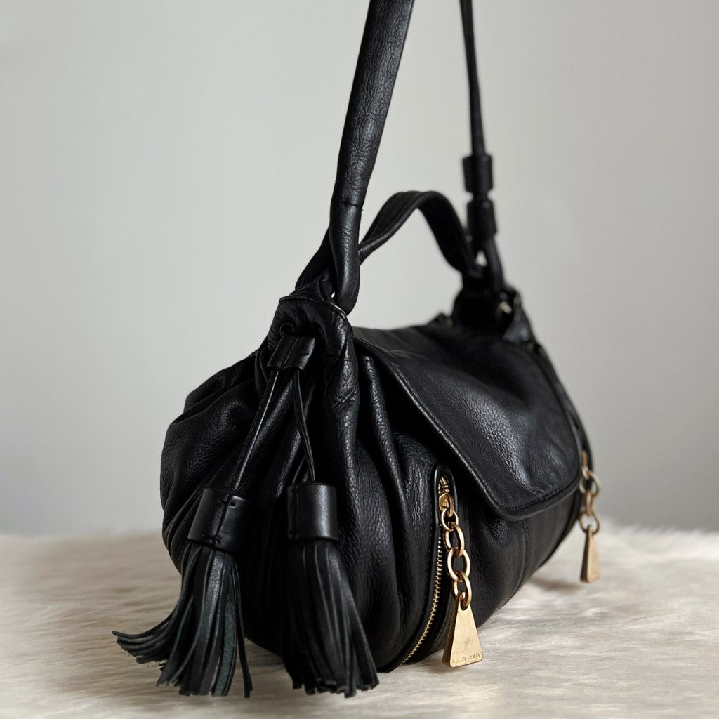 See by Chloe Black Leather Tassel Charm 2 Way Shoulder Bag Excellent