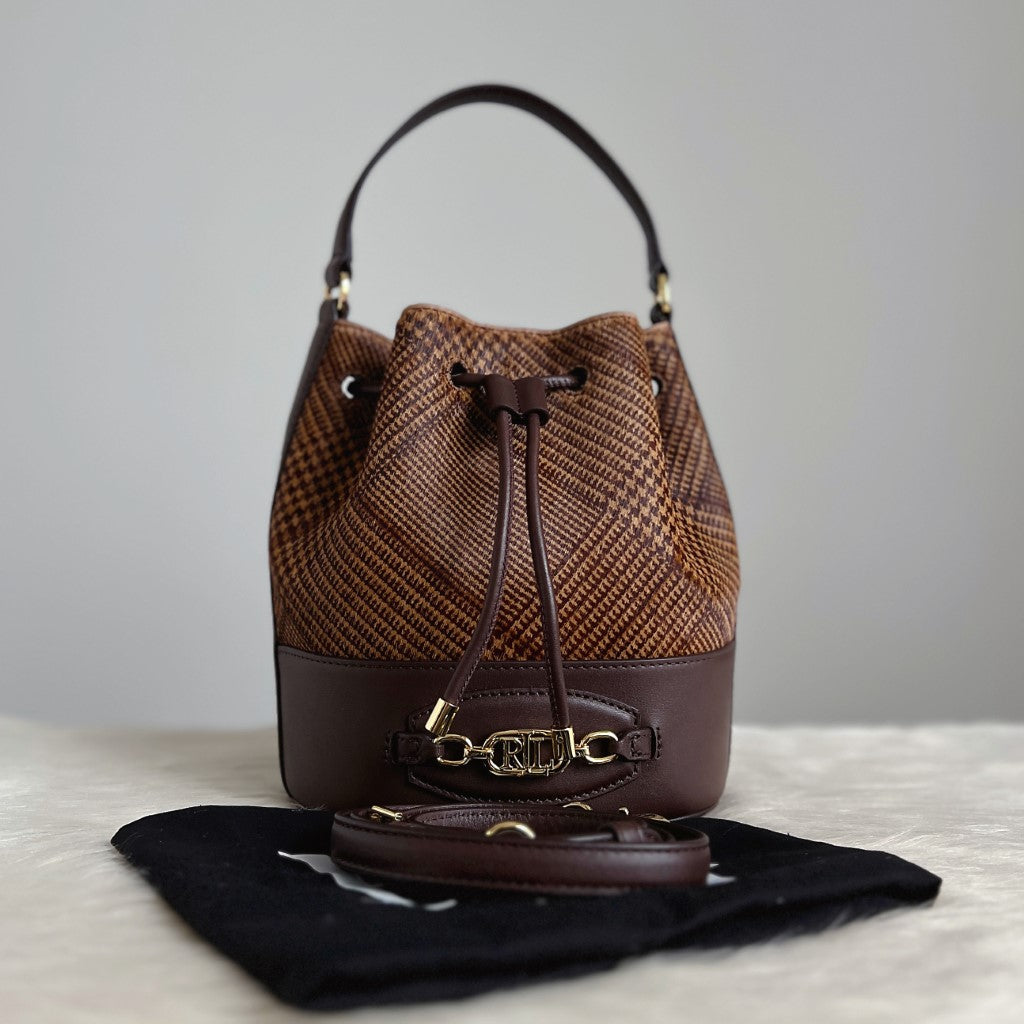 Ralph Lauren Chocolate Leather Drawstring Bucket Shoulder Bag Excellent