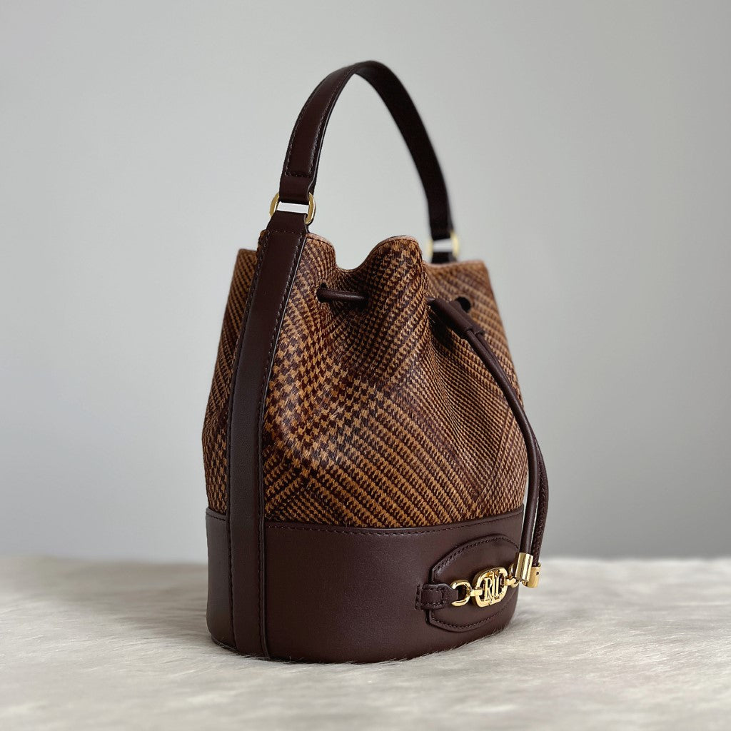 Ralph Lauren Chocolate Leather Drawstring Bucket Shoulder Bag Excellent