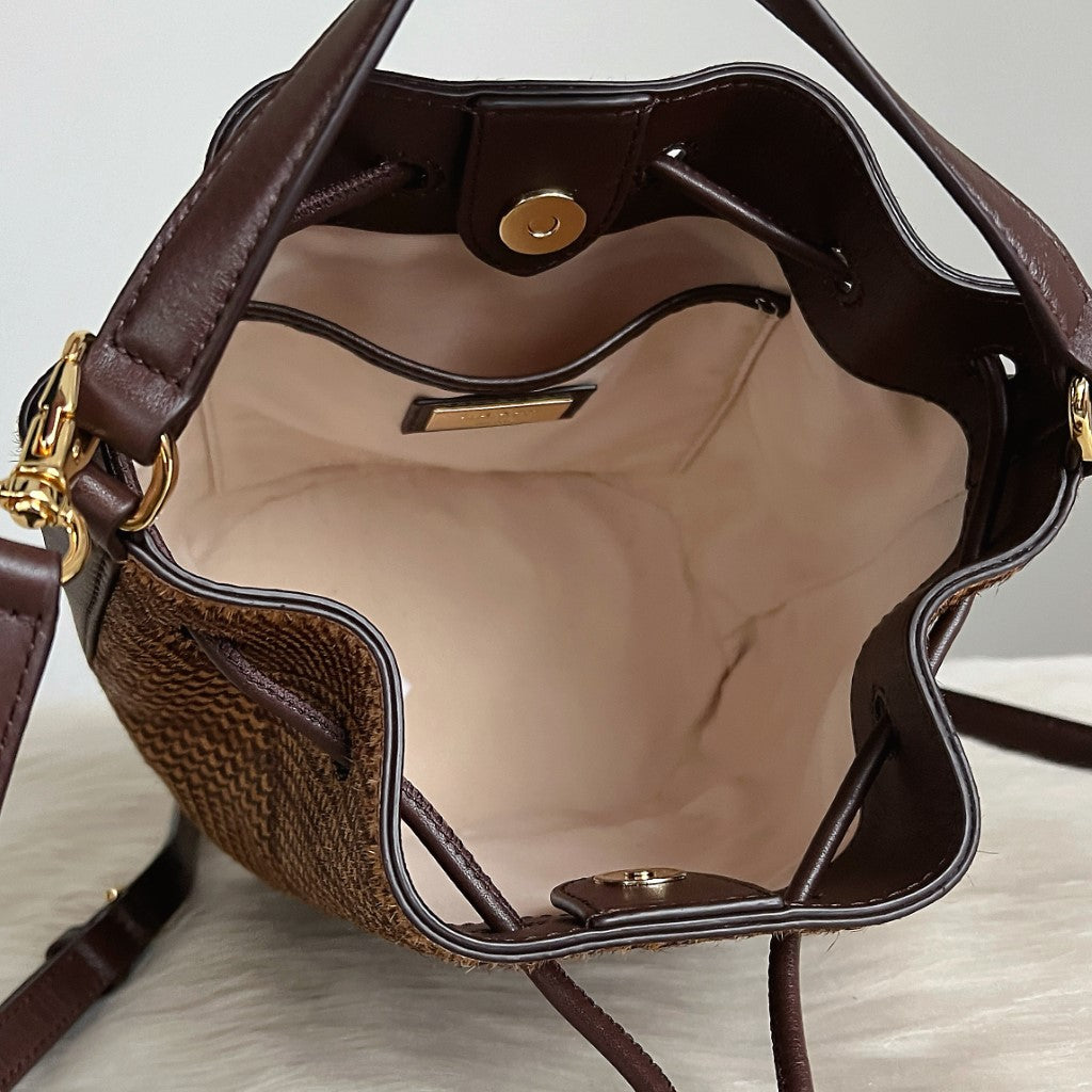 Ralph Lauren Chocolate Leather Drawstring Bucket Shoulder Bag Excellent