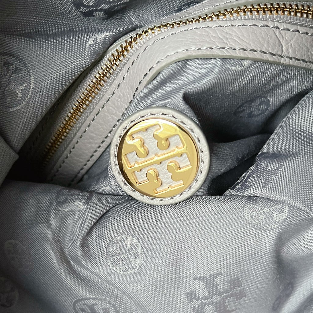 Tory Burch Grey Leather Front Logo Crossbody Shoulder Bag Like New