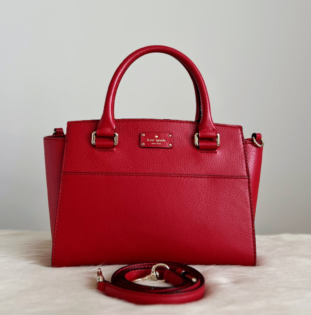 Kate Spade Red Leather Front Logo 2 Way Shoulder Bag Like New