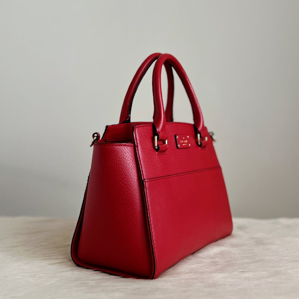 Kate Spade Red Leather Front Logo 2 Way Shoulder Bag Like New