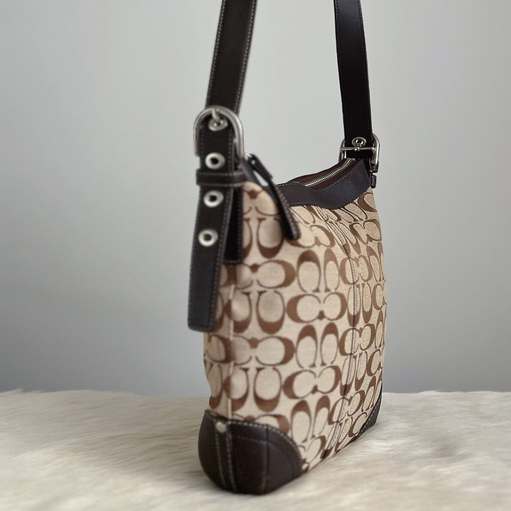 Coach Dark Chocolate Leather Monogram Patchwork Crossbody Shoulder Bag