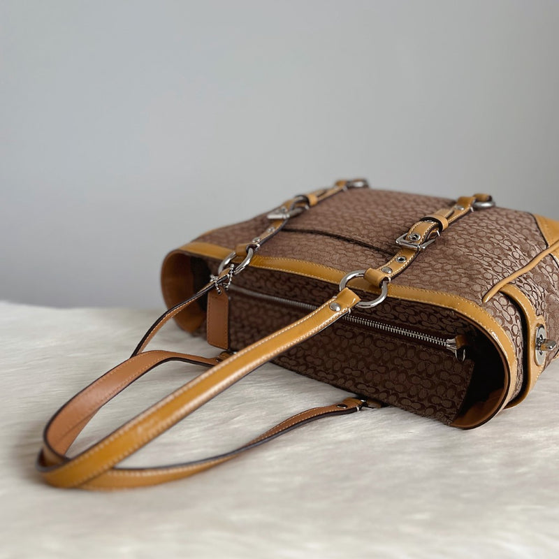Coach Patent Leather Trim Monogram Ring Detail Shoulder Bag