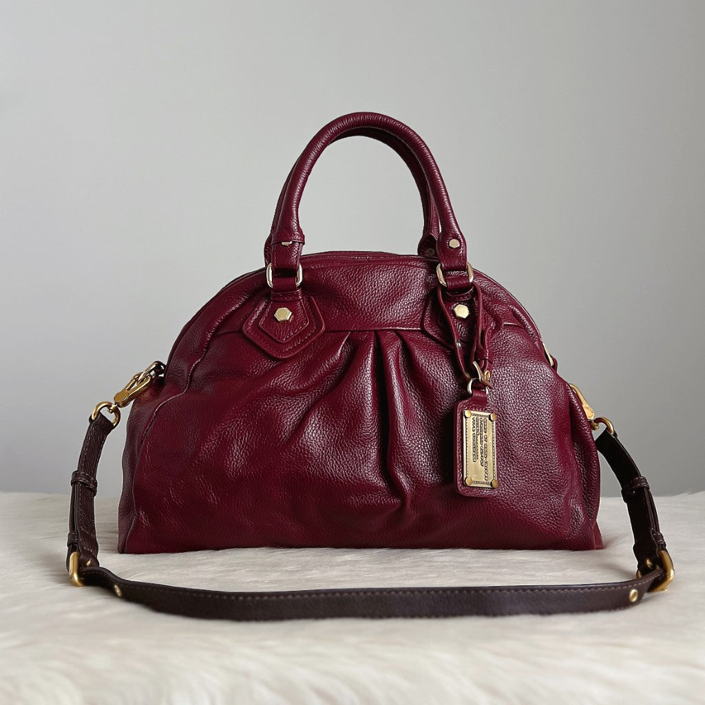 Marc Jacobs Maroon Leather Bowling 2 Way Shoulder Bag