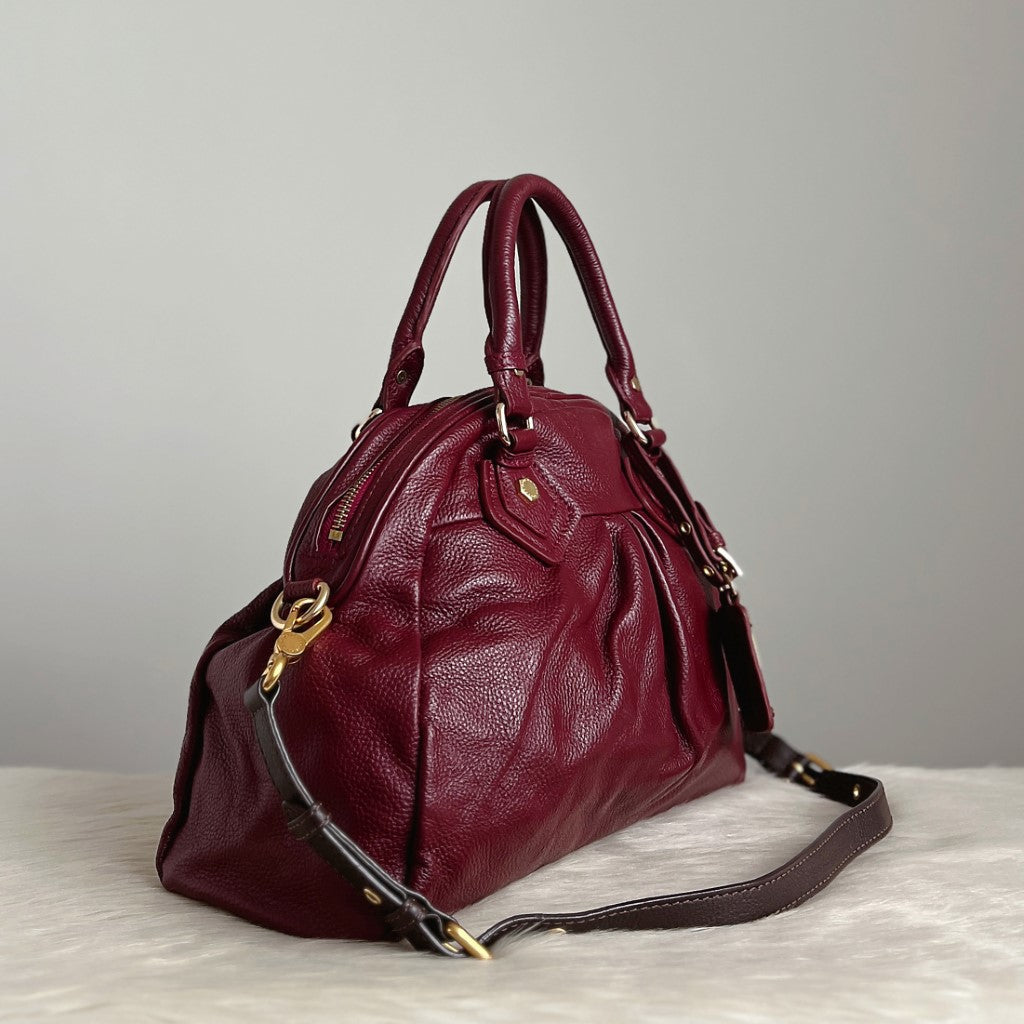 Marc Jacobs Maroon Leather Bowling 2 Way Shoulder Bag