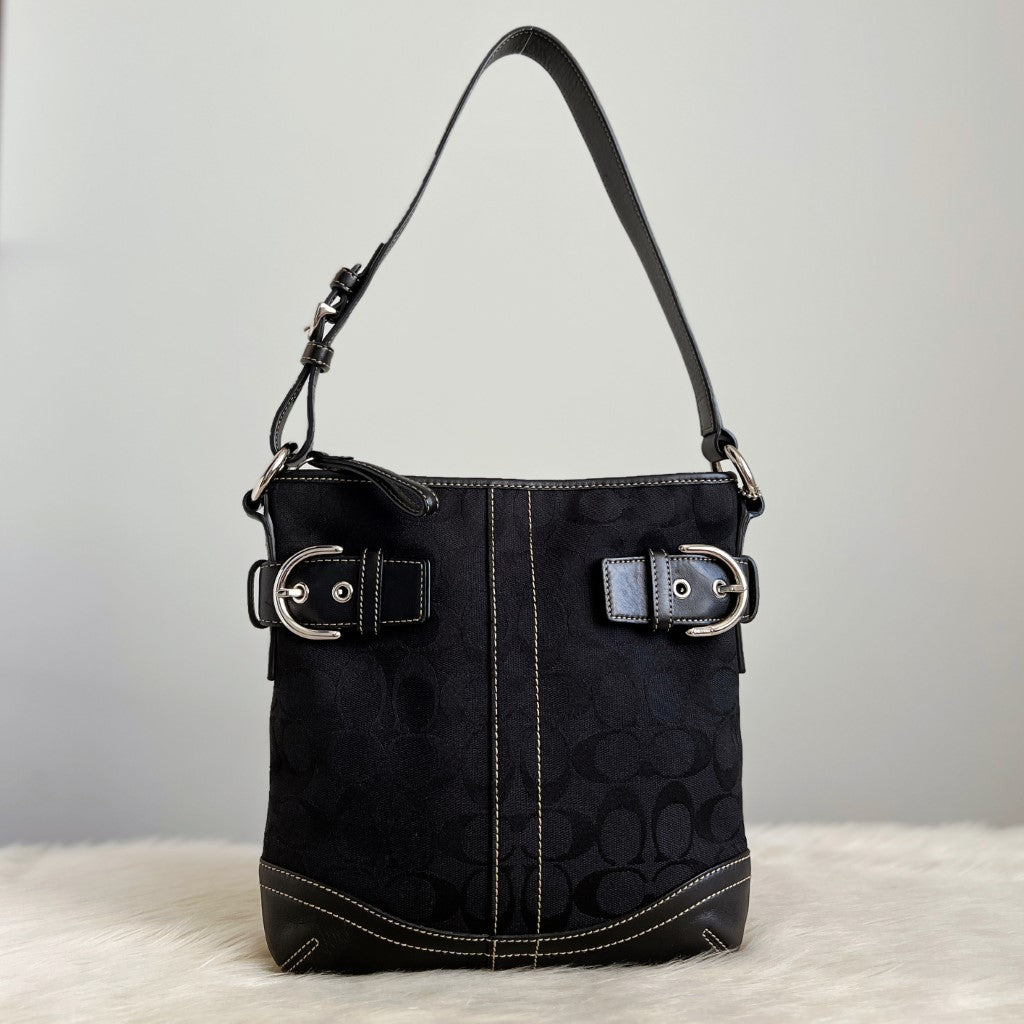 Coach Black Monogram Double Buckle Shoulder Bag