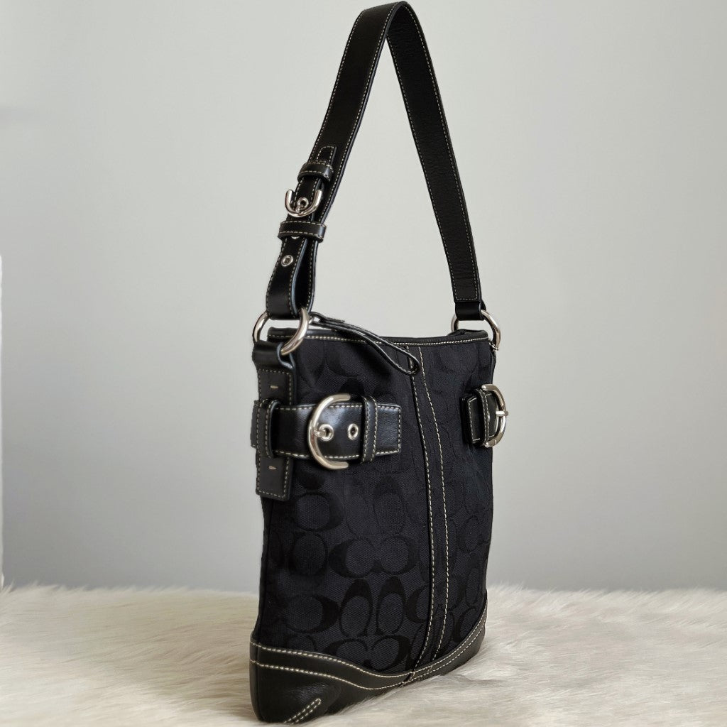 Coach Black Monogram Double Buckle Shoulder Bag