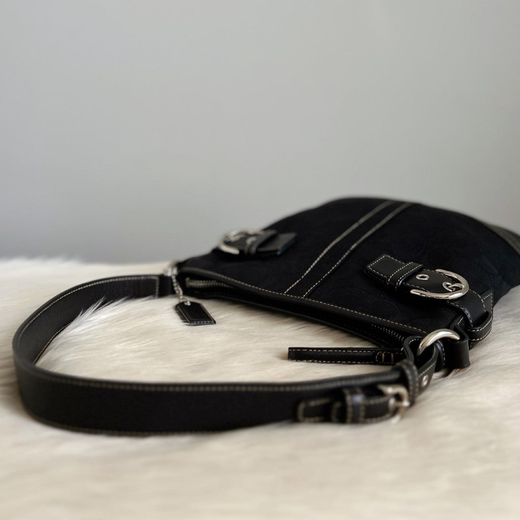 Coach Black Monogram Double Buckle Shoulder Bag