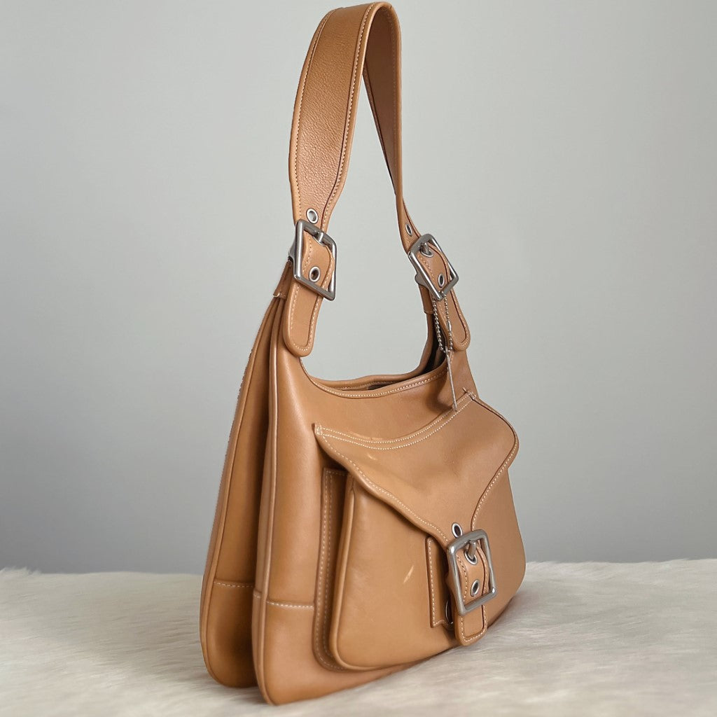 Coach Caramel Leather Front Buckle Pocket Shoulder Bag