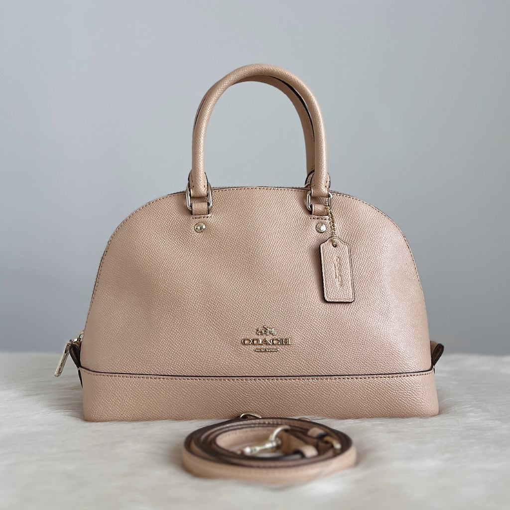 Coach Beige Leather Front Logo 2 Way Shoulder Bag