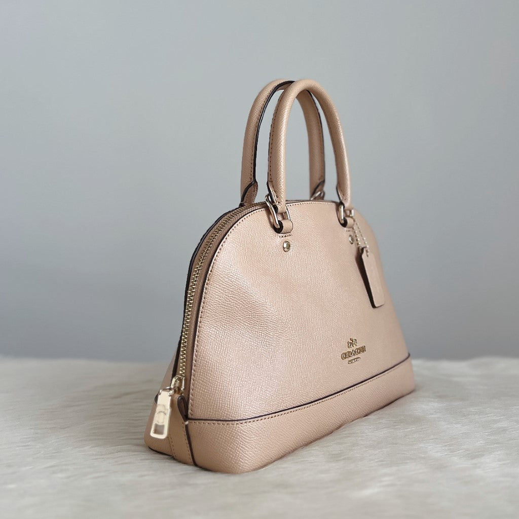 Coach Beige Leather Front Logo 2 Way Shoulder Bag