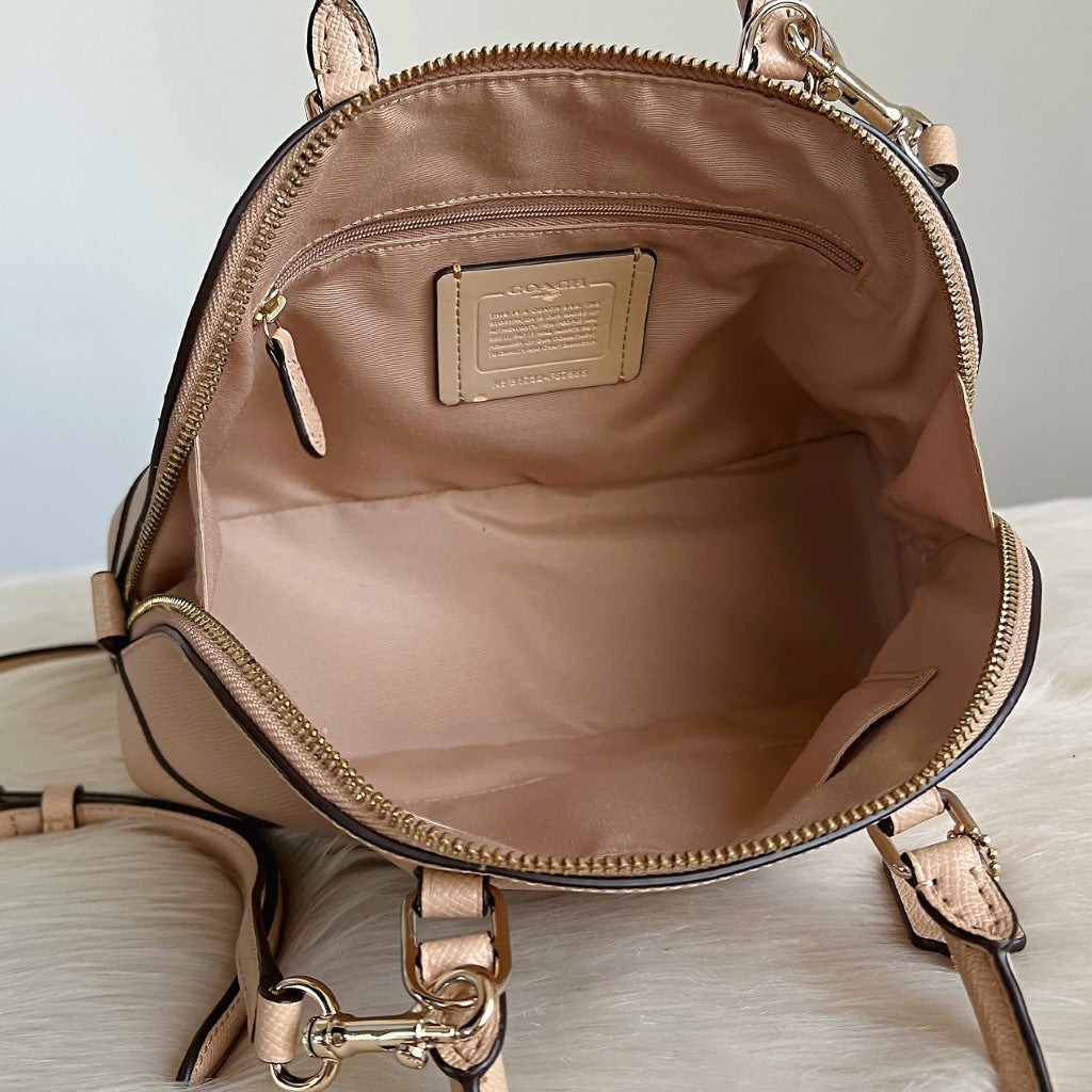 Coach Beige Leather Front Logo 2 Way Shoulder Bag