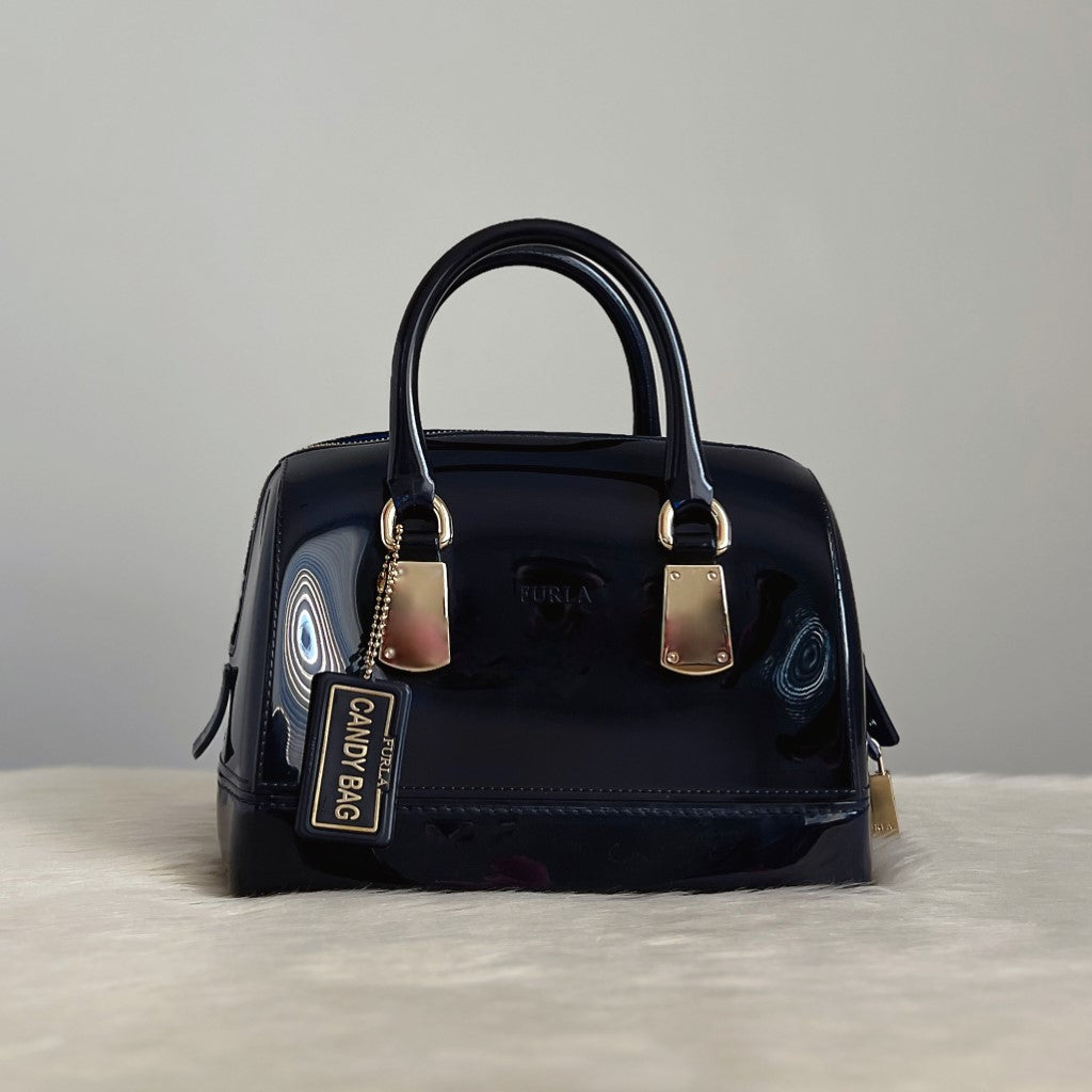 Furla Dark Navy Jelly Signature Candy Tote Bag