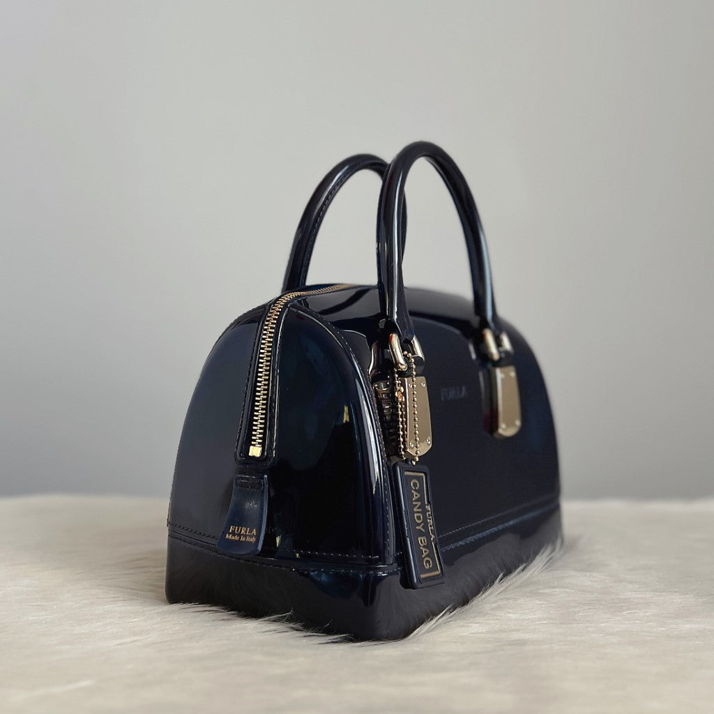 Furla Dark Navy Jelly Signature Candy Tote Bag