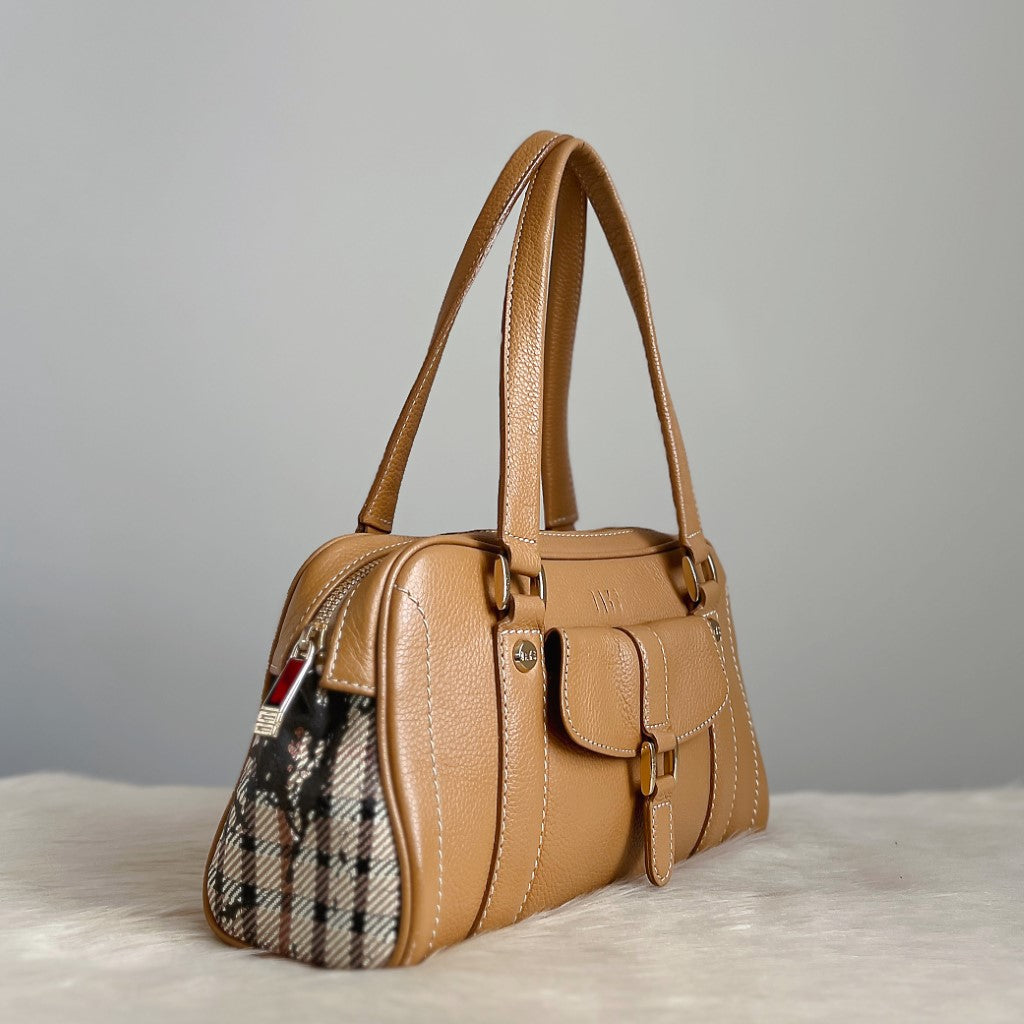 Daks Caramel Leather Side Patchwork Shoulder Bag