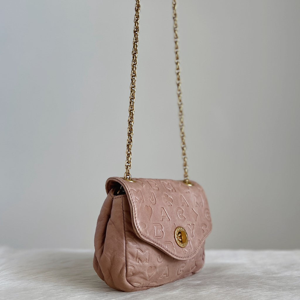 Marc Jacobs Nude Leather Embossed Detail Crossbody Shoulder Bag