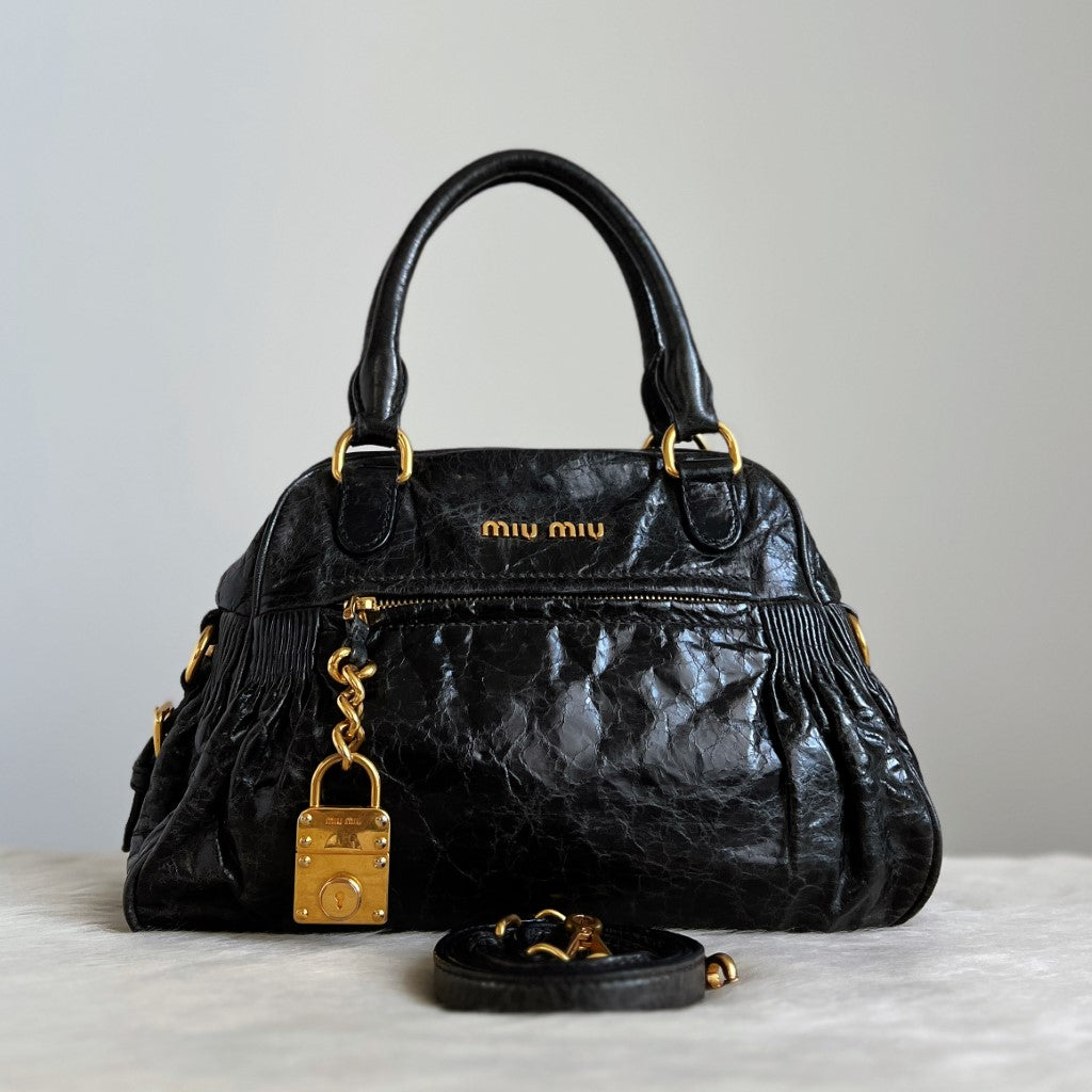 Miu Miu Black Leather Lock Charm 2 Way Shoulder Bag