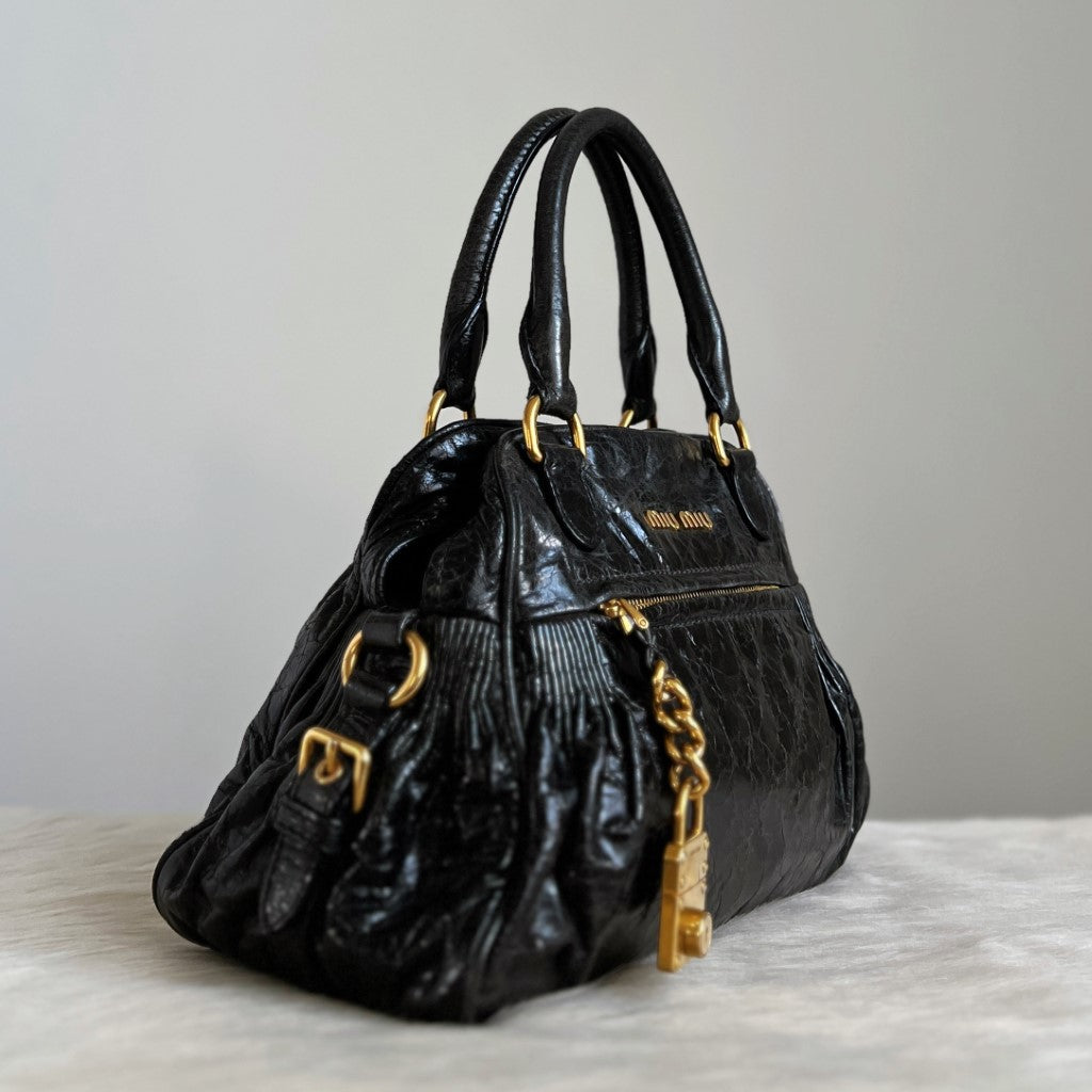 Miu Miu Black Leather Lock Charm 2 Way Shoulder Bag