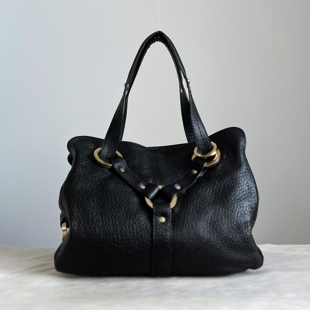 Jimmy Choo Black Leather Ring Studs Detail Shoulder Bag