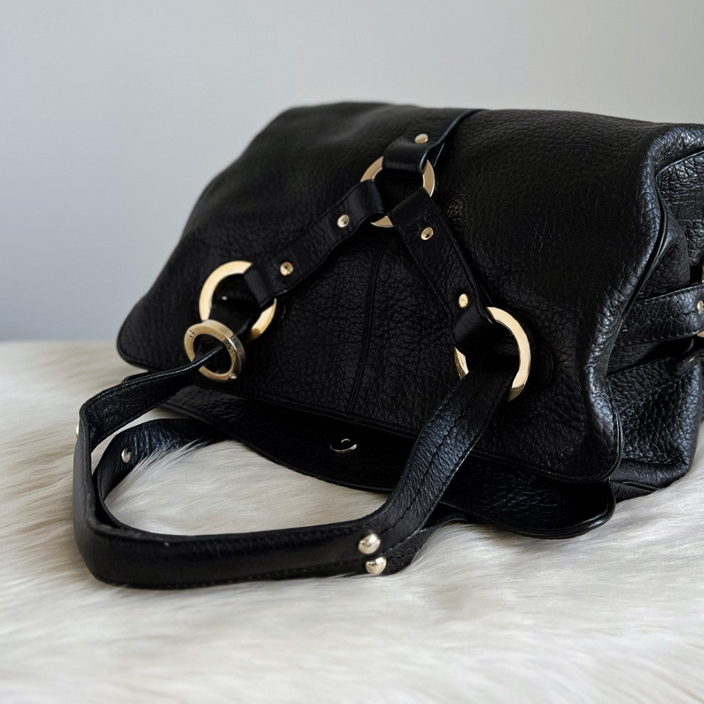 Jimmy Choo Black Leather Ring Studs Detail Shoulder Bag