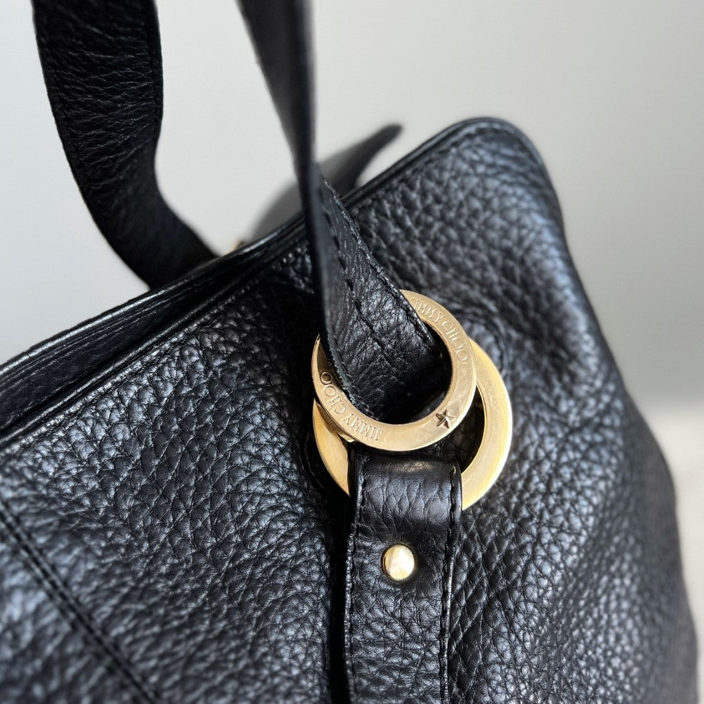 Jimmy Choo Black Leather Ring Studs Detail Shoulder Bag